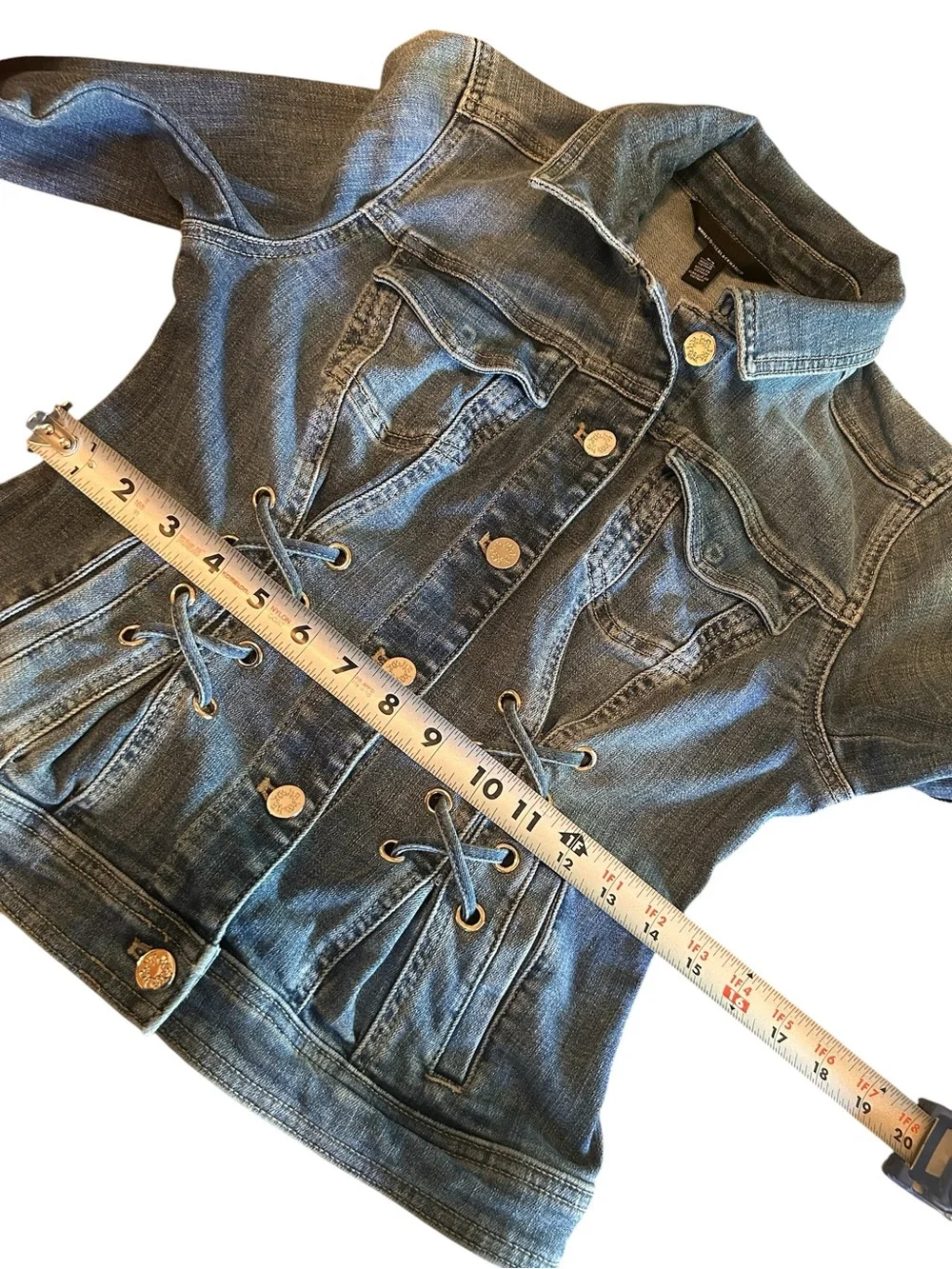WHBM Women’s Denim Corset Pleated Poetcore Jacket with Lace-Up Waist - XS - Picture 9 of 16
